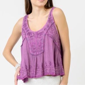 Boho Embroidered Purple Tank Camisole